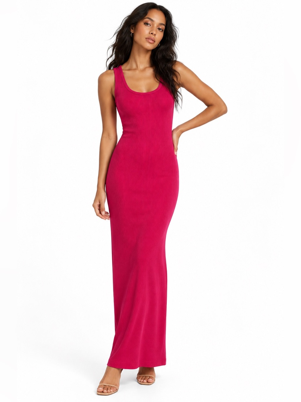 House of Harlow 1960 Pink Ribbed Knit Maxi Dress S Back Slit Y2K Resort